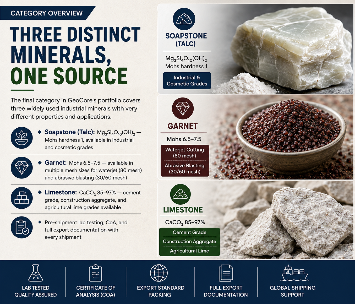Garnet Talc Limestone mineral India export